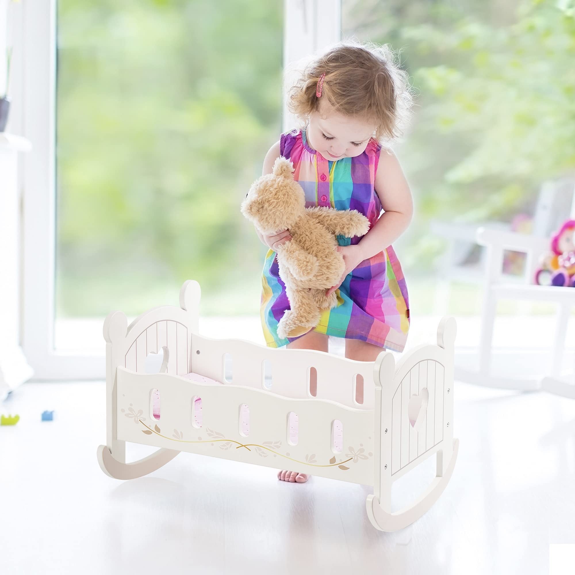 Wooden Rocking Doll Cradle Bed