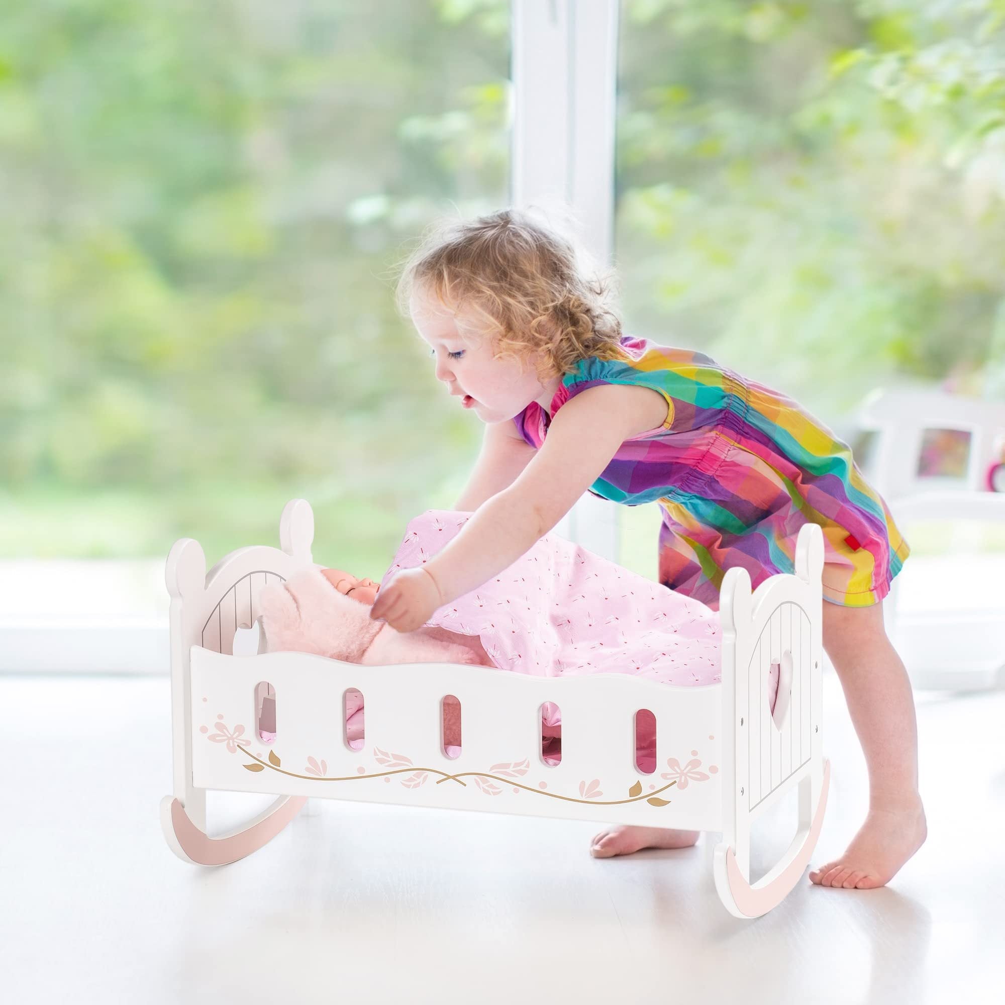 Wooden Rocking Doll Cradle Bed